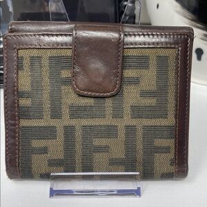 Fendi Zucca Bifold Wallet Brown Leather and Canvas